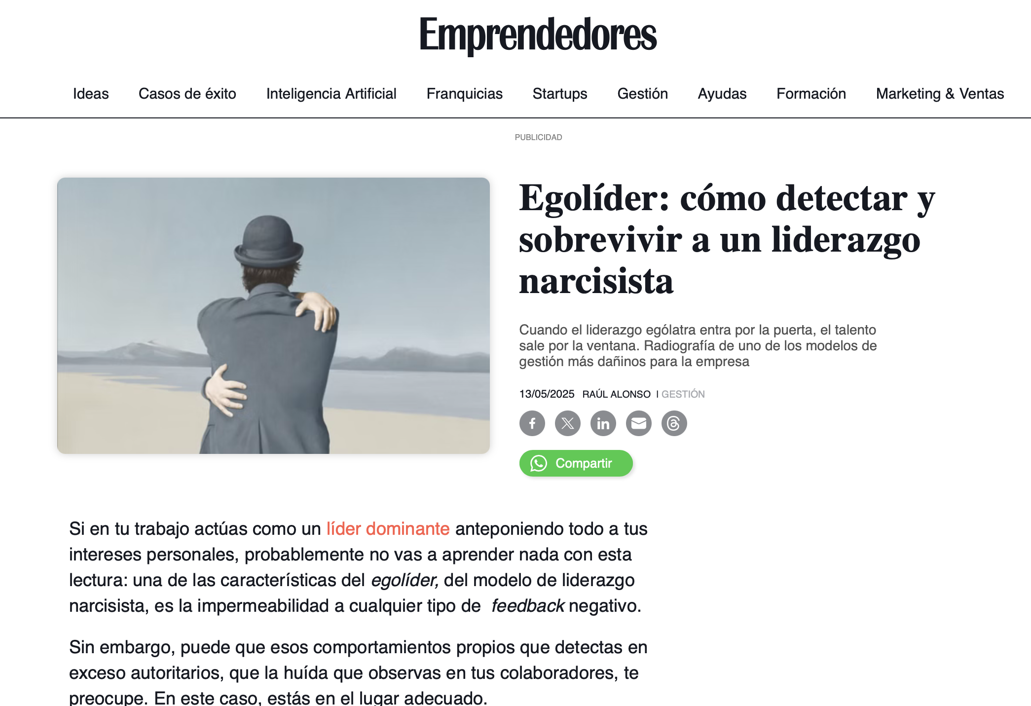 Egolíder: cómo detectar y sobrevivir a un liderazgo narcisista